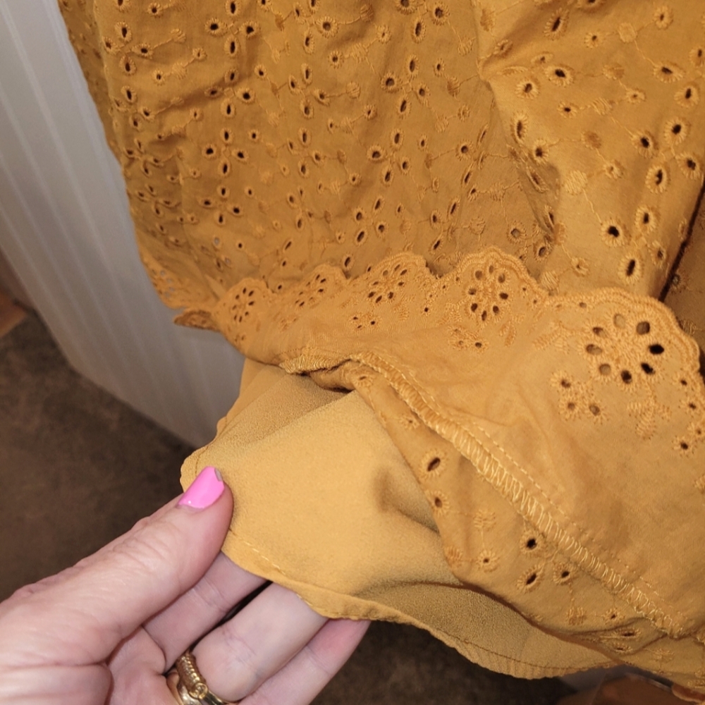 Final Price! Knox Rose Golden Yellow Sleeveless Breezy Cotton Eyelet Dress Sz XL - Picture 5 of 6